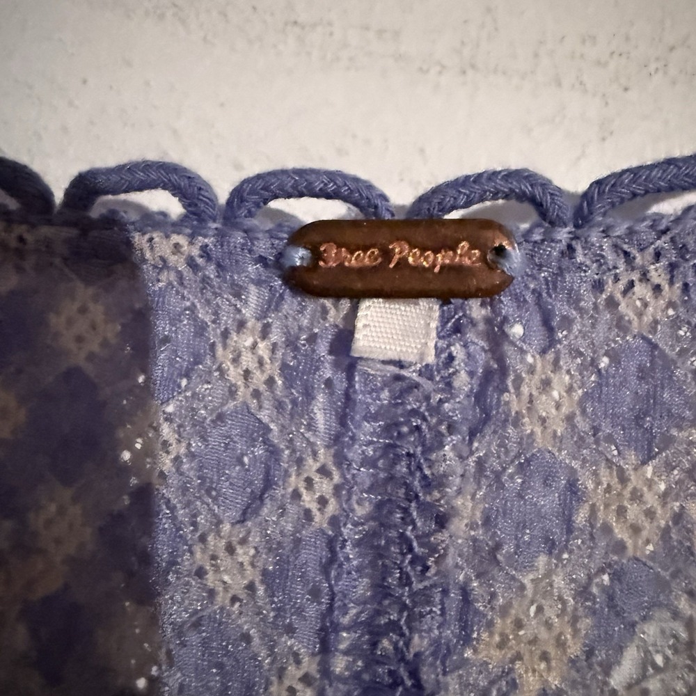Free People Gingham Floral Lace Cardigan Top Women's S Blue Sheer Boho Fairy - Picture 4 of 5